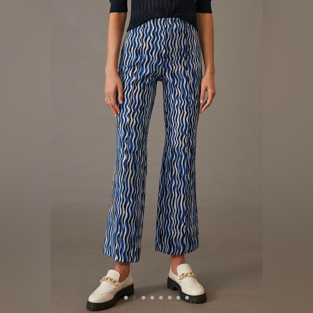 Maeve Blue and White Patterned Flare Pants